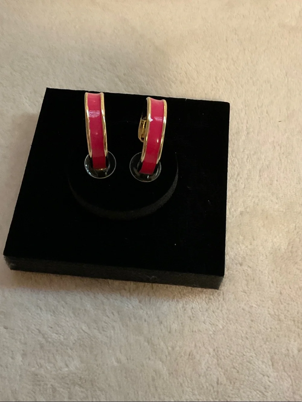 R.J. Graziano Hot Pink Enamel Half-Hoop Earrings with Gold Tone